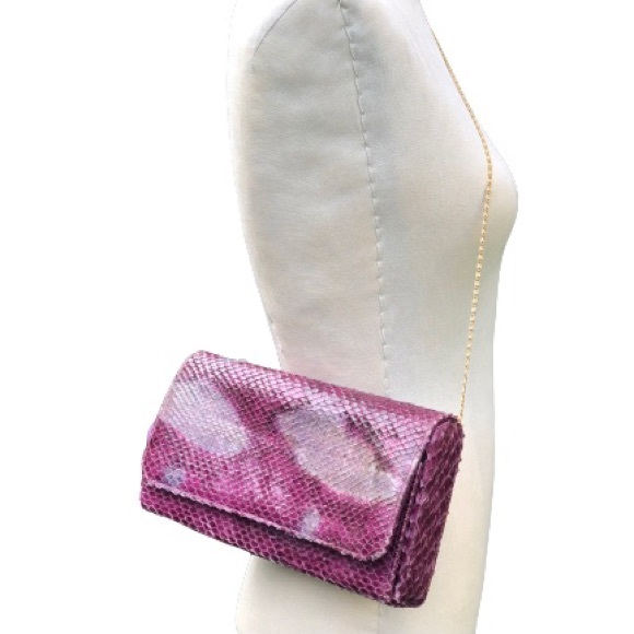 Vtg Purple Python Snakeskin Gold Chain Clutch Bag - Picture 17 of 17